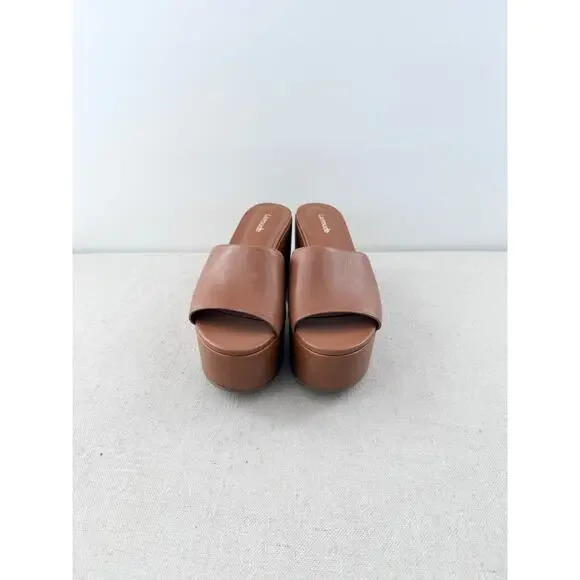 Larroude Miso Leather Slip On Block Heel Platform Sandals Caramel Women's US 7.5 - Picture 4 of 8